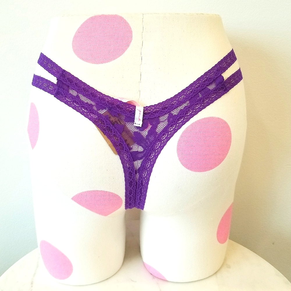 Victoria's Secret PINK Strappy Floral Lace Thong Panty NWT - Picture 4 of 11